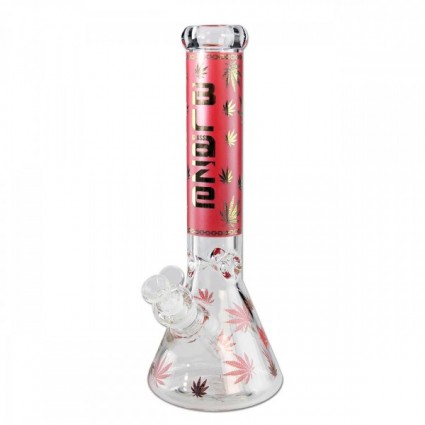 BLAZE GLASS Golden Leaf Flask Bong Ice RED